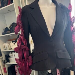 AKIRA Black Blazer with Pink Ribbon Details